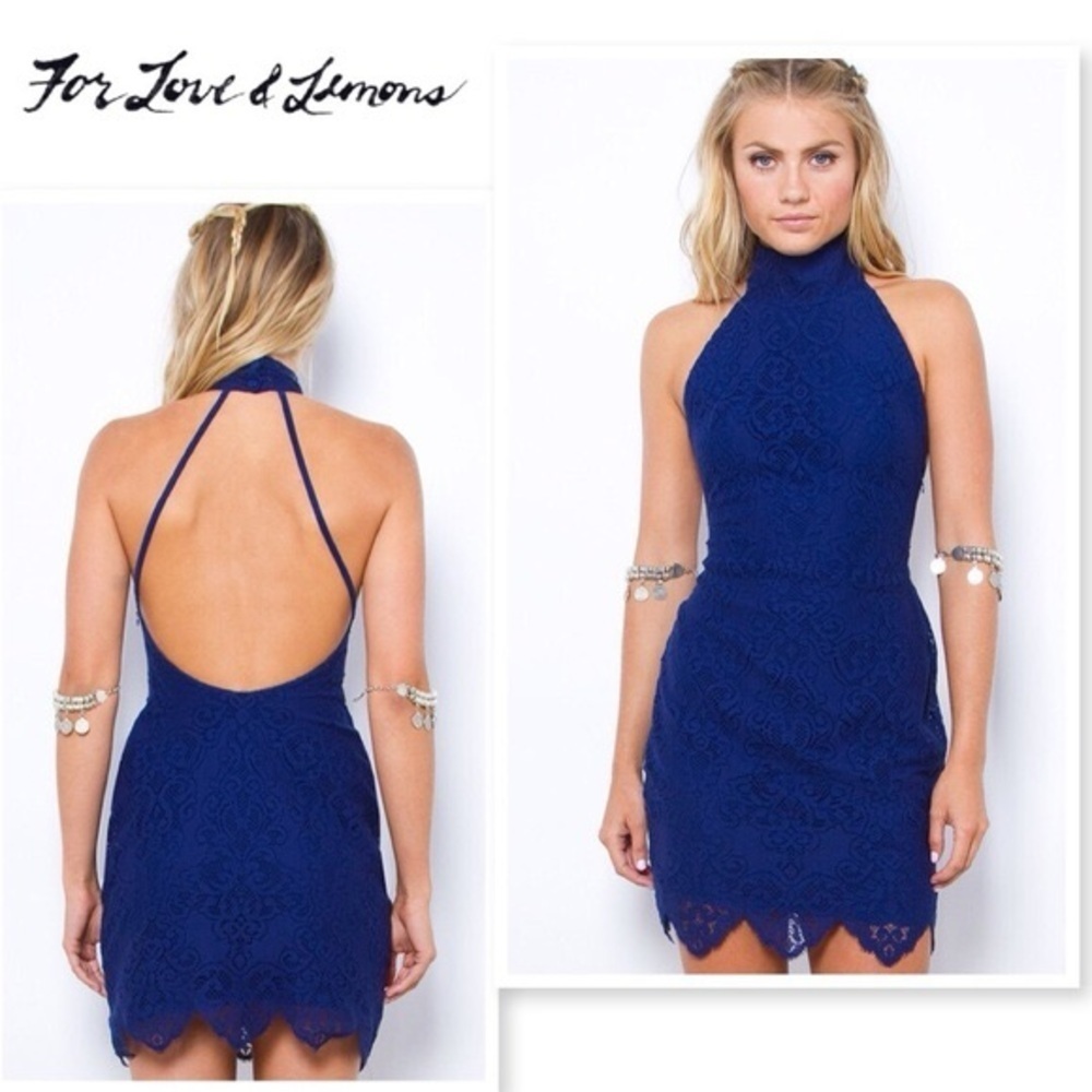 For Love And Lemons Blue Lace Halter Mini Dress Sz-M